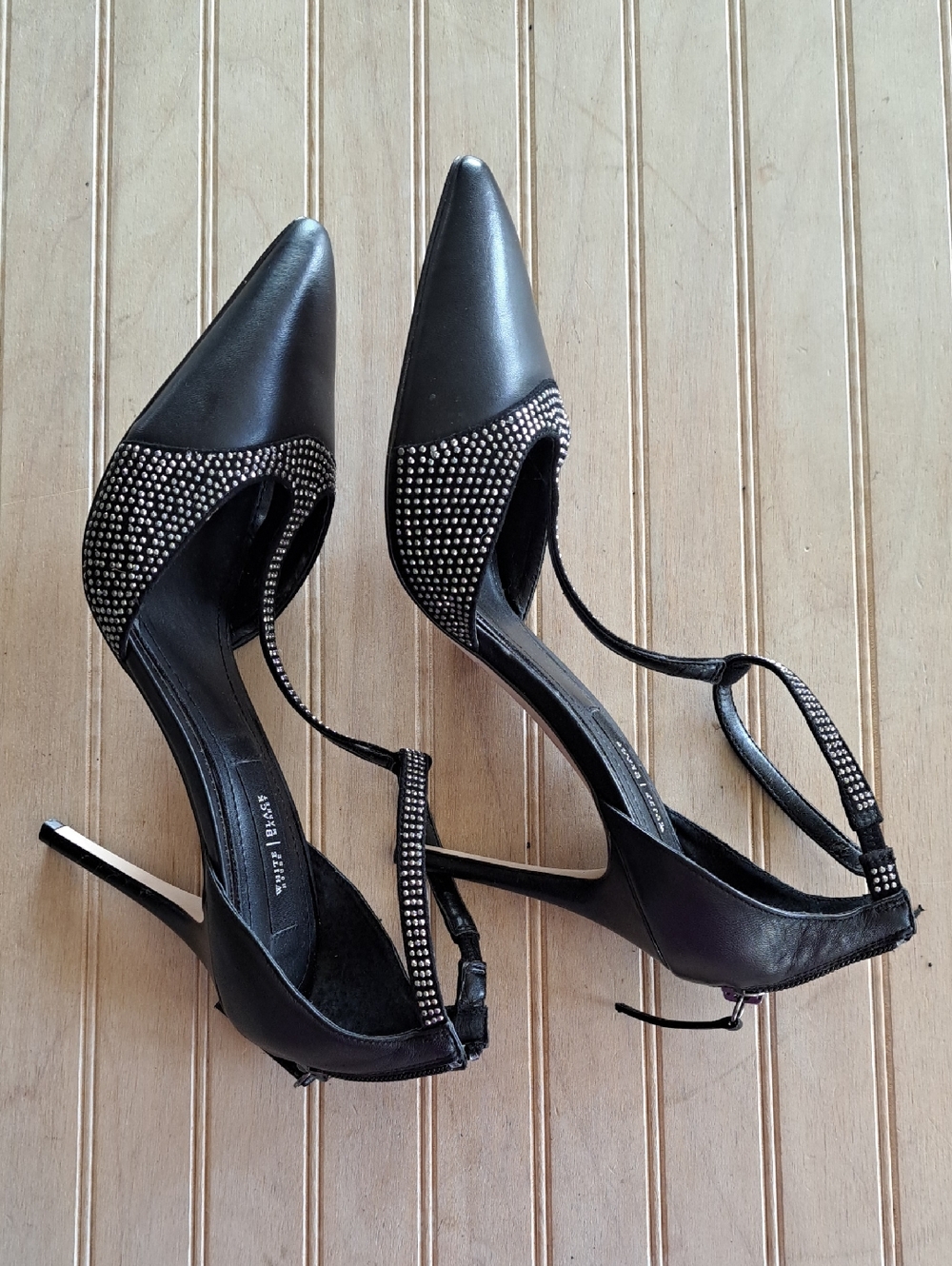 White House Black Market Rhinestone T-Strap Pointed Toe Stiletto Heels - Picture 7 of 13
